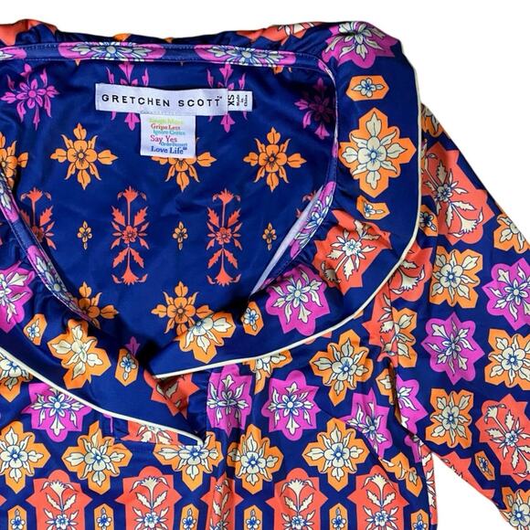 Gretchen Scott Royal Floral Ruffle Neck Midi Dress - XS - Picture 3 of 4